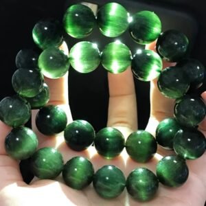精品天然綠髮晶手鍊男女順髮貓眼綠兔毛鋼絲發幽靈水晶手串板鈦晶